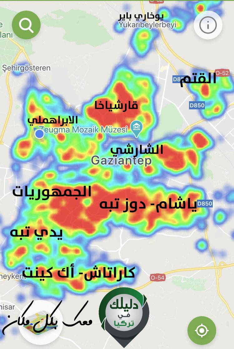 خريطة لغازي عنتاب بأكثر المناطق انتشارًا لفيروس كورونا 