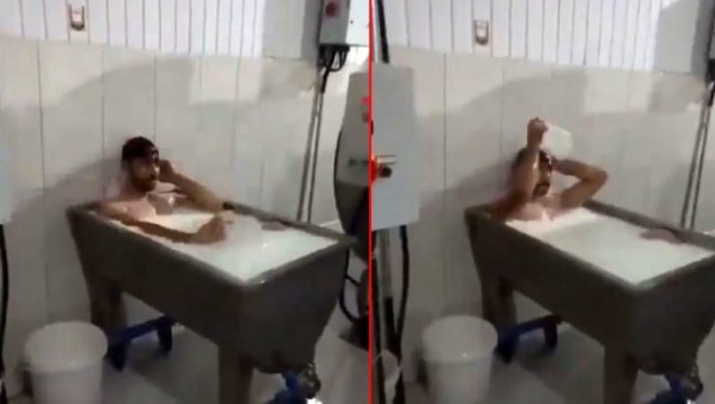 قونيا: فيديو فاضـ.ـح لشاب يقوم بالاستحمام بالحليب في مصنع للألبان
