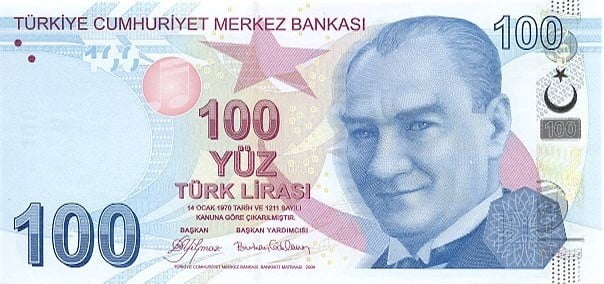 الليرة التركية الحديثة من فئة 100 ليرة تركية 