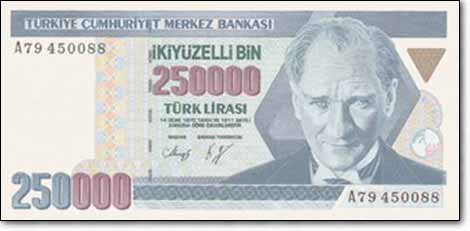 الليرة التركية من فئة 250 ألف