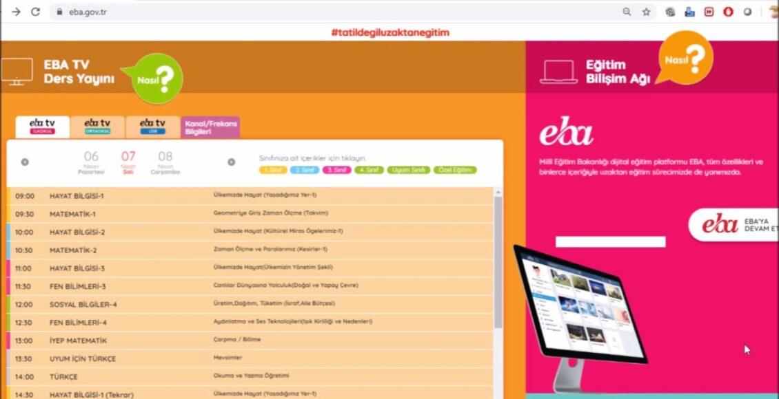 تطبيق EBA للتعليم عن بعد في تركيا