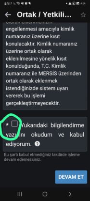 لقطة شاشة- نفعيل خيار القبول والضغط على استمرار  Devam Et