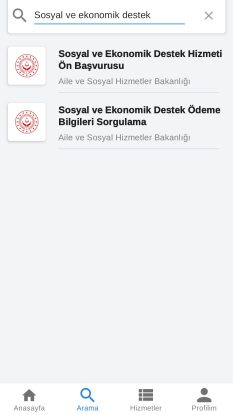 لقطة شاشة- استخدم شريط البحث في الأعلى للبحث عن Sosyal ve ekonomik destek